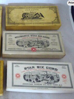 6 vintage sewing thread advertising boxes Coats Clark Star empty
